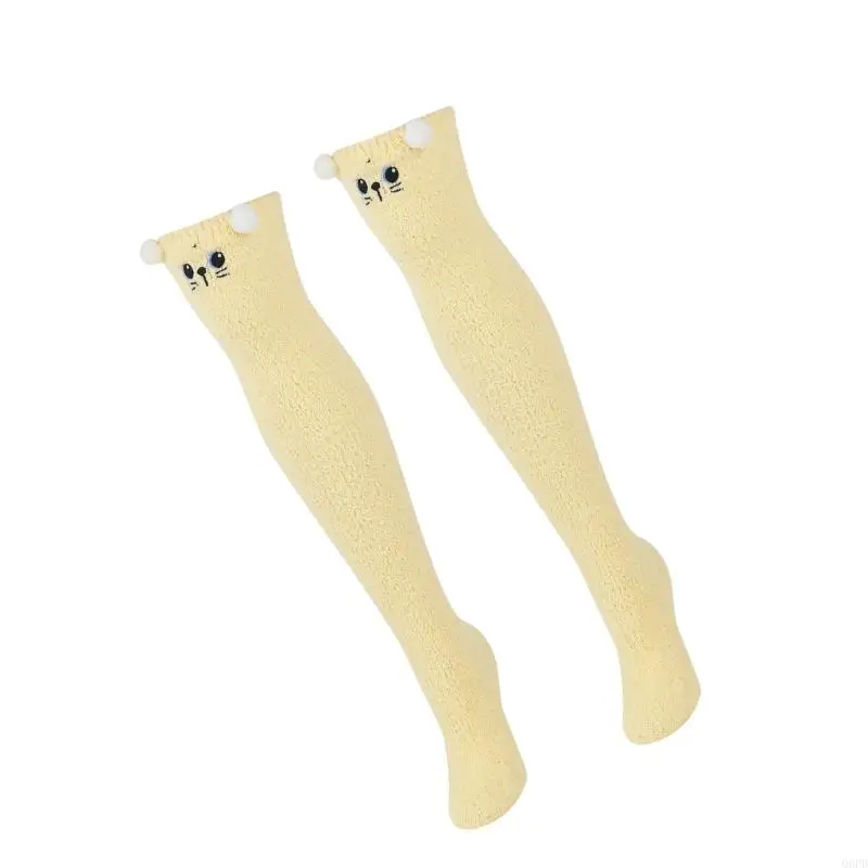 

Stretchable Leg Warmer Coral Textured Socks Outdoor Indoor Winter Footwear Cartoon Pattern Stocking Soft