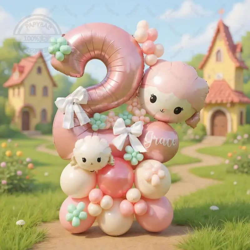 51Pcs Nette Rosa Schafe Aluminium Film Ballon Rosa Digitale Ballon Set Mädchen Geburtstag Party Dekoration Baby Dusche Globos geschenke