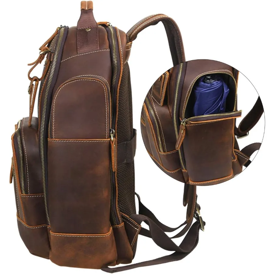 حقيبة ظهر LANNSYNE للرجال من الجلد المحبب بالكامل مقاس 15.6 بوصة للكمبيوتر المحمول والتخييم والسفر 24 لتر #6