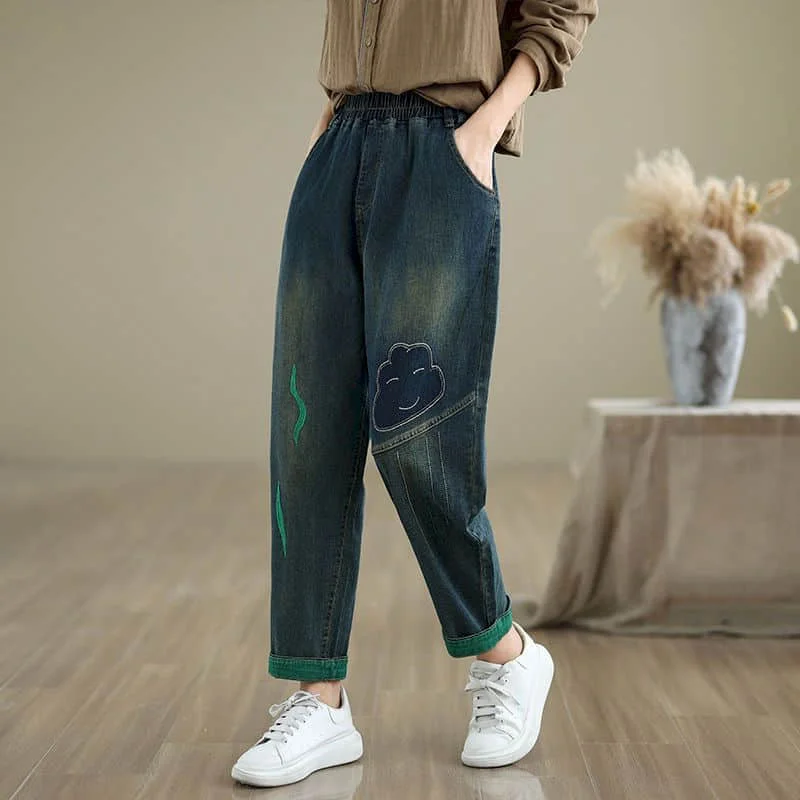 

Брюки-шаровары, осенне-зимние укороченные джинсы с эластичной резинкой на талии, повседневные джинсовые брюки в стиле Харадзюку, мешковатые брюки в корейском стиле, женская одежда