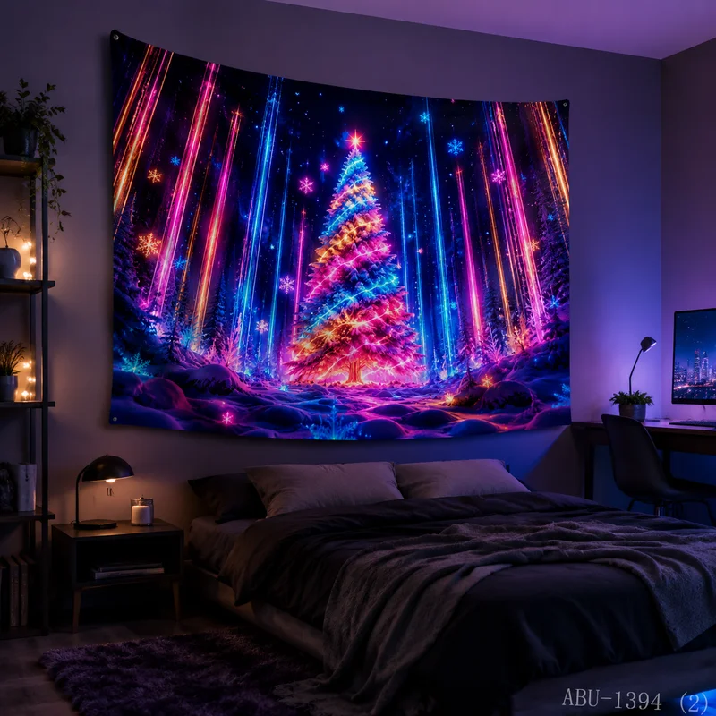 VIKAMA Vertical Neon Waterfall Colorful Christmas Tree Christmas Tapestry Wall Hanging Decor for Living Room