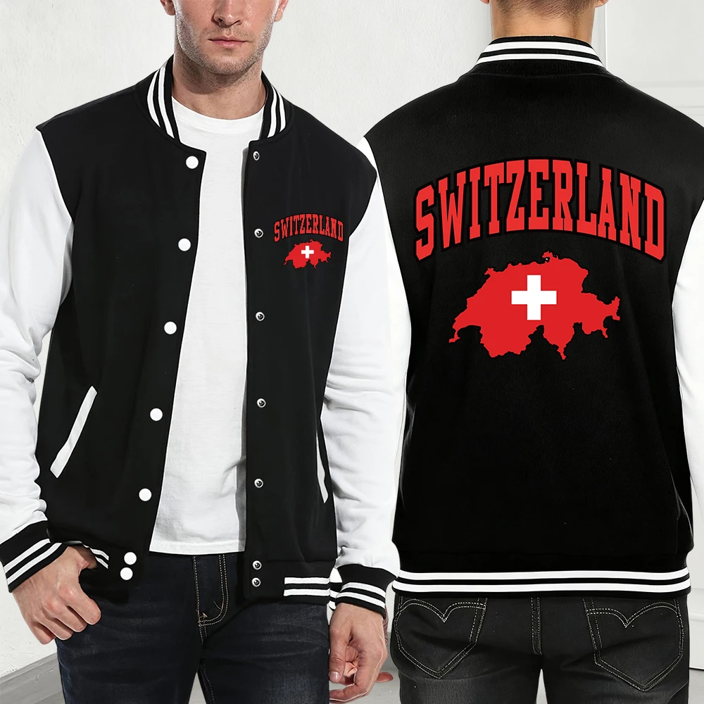 

Швейцария, бейсбольное пальто с принтом швейцарского флага, мужские зимние флисовые теплые куртки, повседневная спортивная одежда с карманами, модная свободная одежда