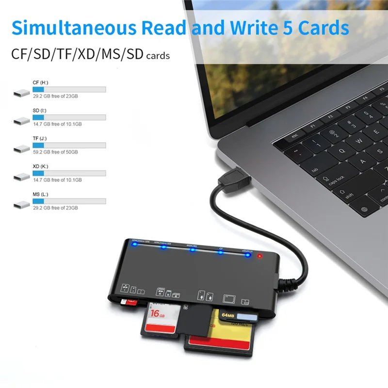 A26P 7 in 1 USB 3.0 Multifunction Card Teader CF/XD/MS/SD/TF Card Reader for Windows Vista/XP/7/8/10/, Linux, Os