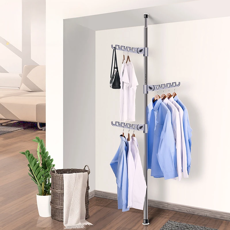 Telescopic Drying Rack for Ceiling Coat and Hat, Simple Floor Hanger for Bedroom