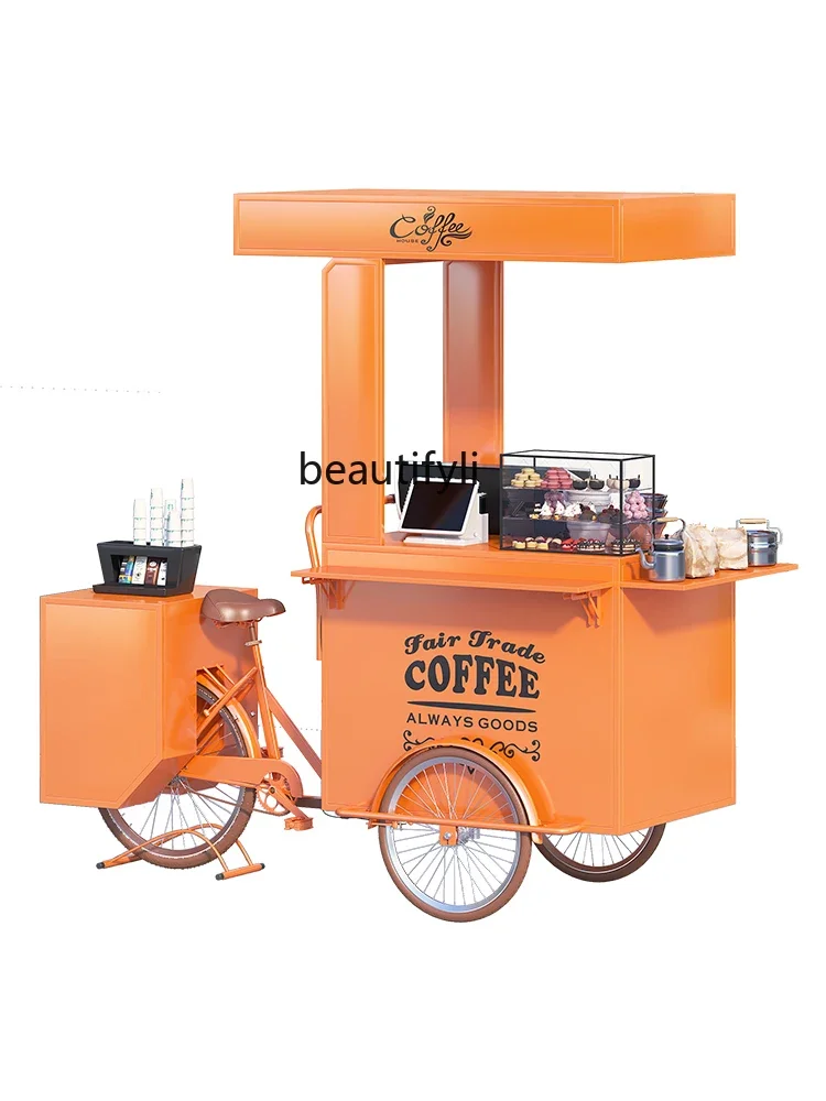 

lt Mobile Coffee Cart Multifunctional Sales Cart Decorations Reverse Ride Stall Outdoor Tricycle