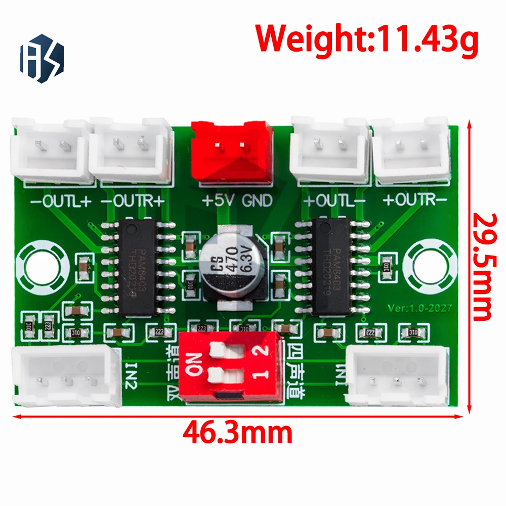 PAM8403 4-Channel 3W Digital Amplifier Board (ROHS) – USB 5V Powered Mini Stereo Amp Module for DIY Speakers XH-A156‌