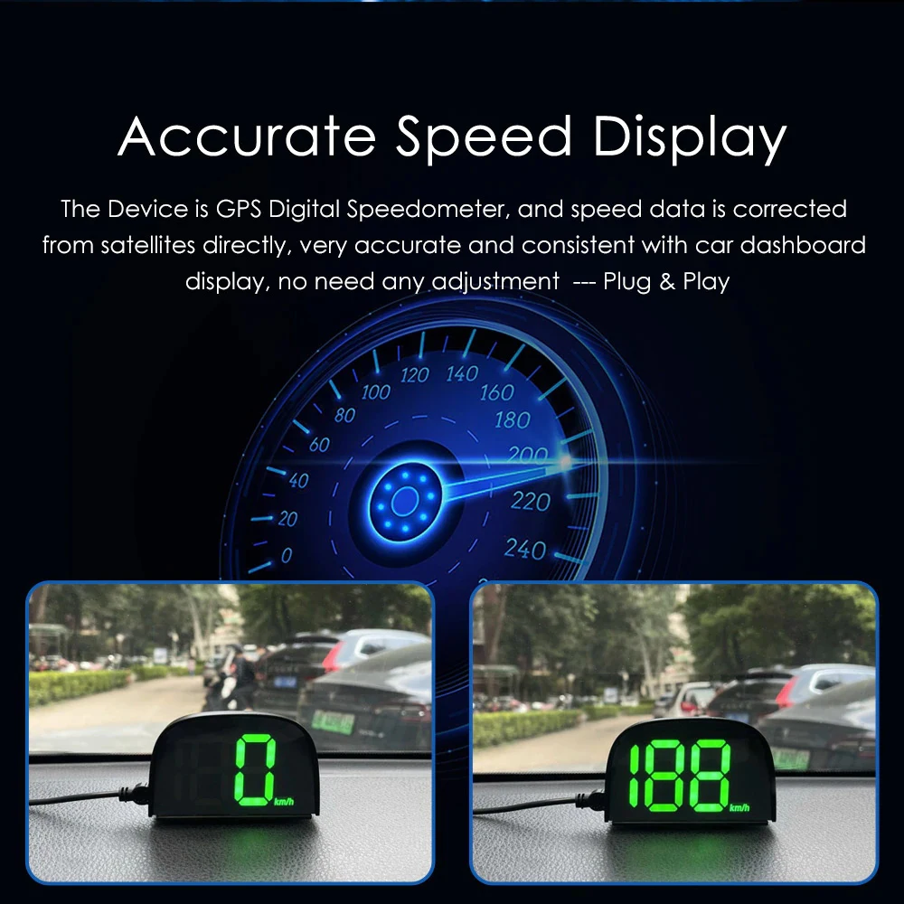 Car Global Position System Speedometer Digital Display Speed Meter Car HeadUp Display, Display Color White Green, Type