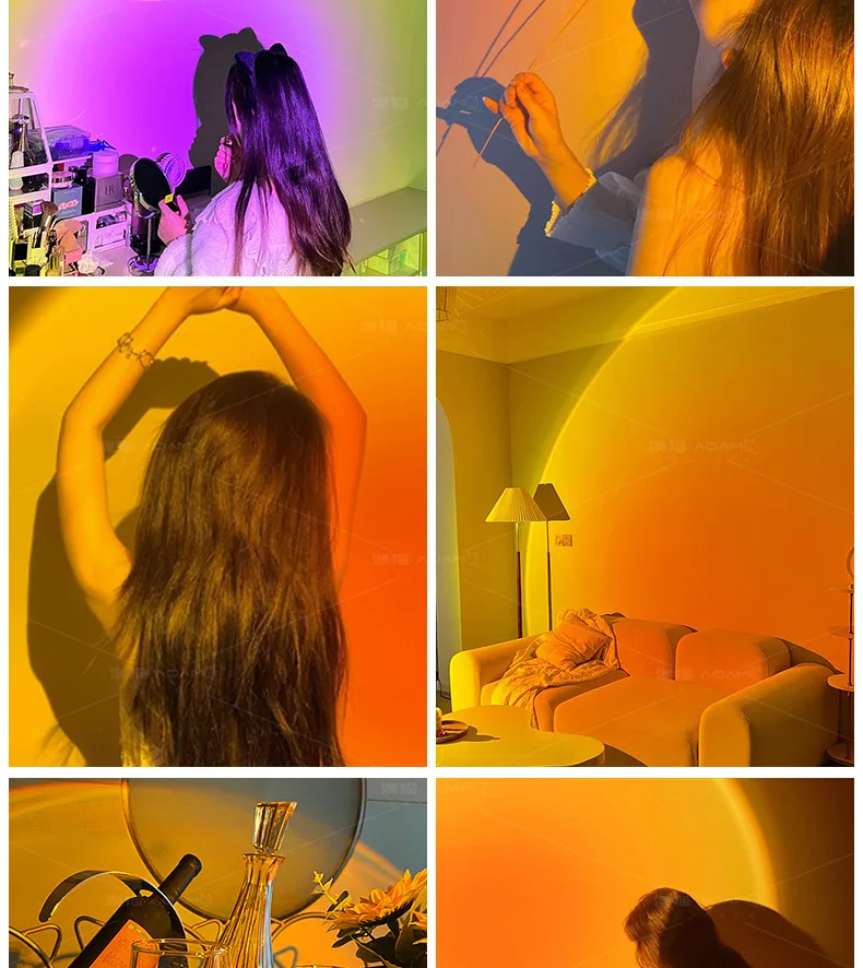 Luce per proiezione di luci al tramonto Lampada da pavimento a LED bifacciale Luce per tramonto Halo fai-da-te Utilizzata in bar Soggiorno Camere da letto Ristoranti