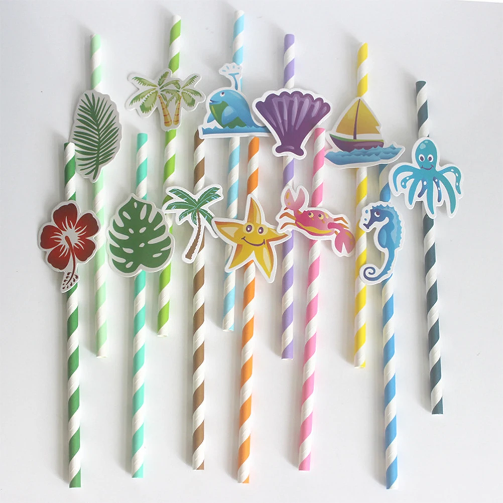 

50 pcs Paper Straws for Drinks Eco Friendly Disposable Cocktail Party Decoration Supplies Summer Photo Props Bulk Straw
