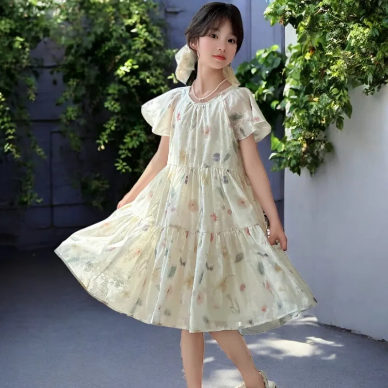 

Baby Kids Rose Flower Dresses for Girls Outfits Cotton Summer Short Sleeve Teens Children Princess Costumes 5 8 9 10 11 13 Years