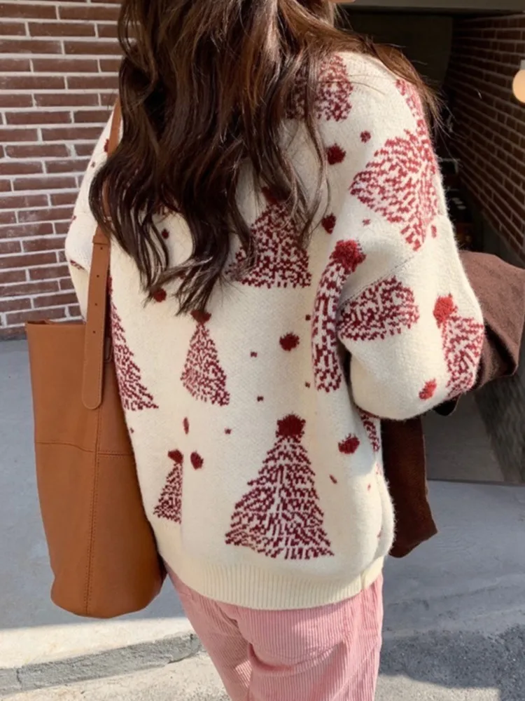 Ugly Christmas Snowflake Print Knitted Sweater Women Autumn Winter 2024 New Fashion Loose O-neck Long Sleeve Pullovers Jumper