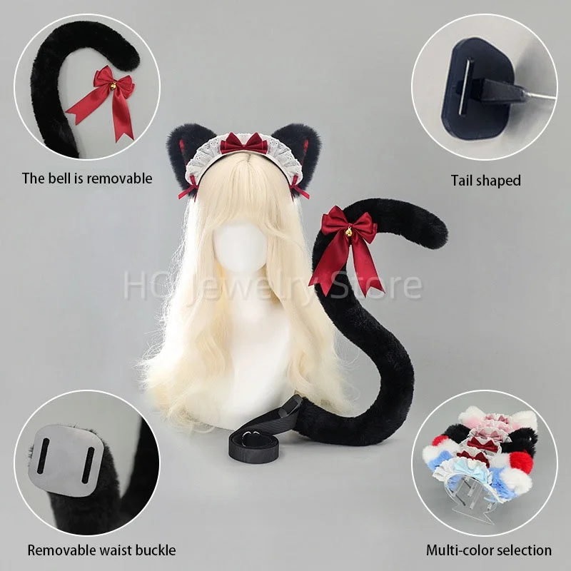 Realistische kat oor hoofdband staart set handgemaakte pluche cosplay kit voor anime-conventies Halloween harige kostuums
