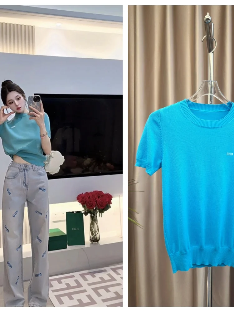 

Вязаный свитер Sweet And Ele Letter Miu&Chic Australian New Sle Slim Fit круглый Ne ort Sve Ry 80% лиоцелл 20% нейлон