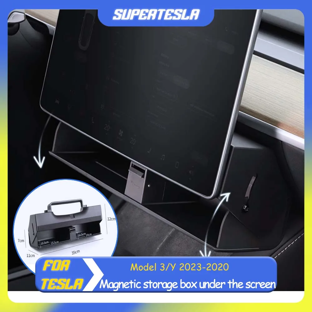

Center Console Organizer Tray Magnetic Under Screen Storage Box Dashboard Organizer Tissue Holder for Tesla Model 3/Y Glovebox