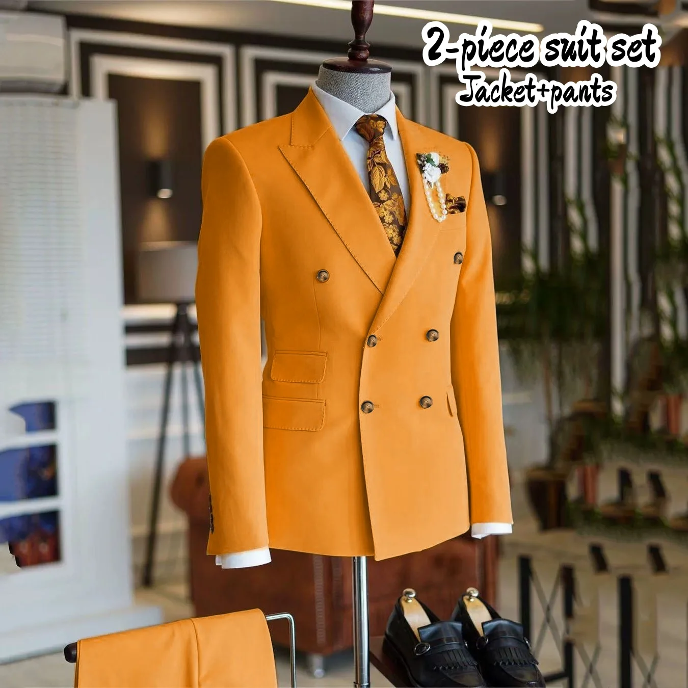 

Мужской костюм-двойка: двубортный смокинг, брюки, элегантный приталенный пиджак для свадьбы/деловых встреч, пошитый на заказ