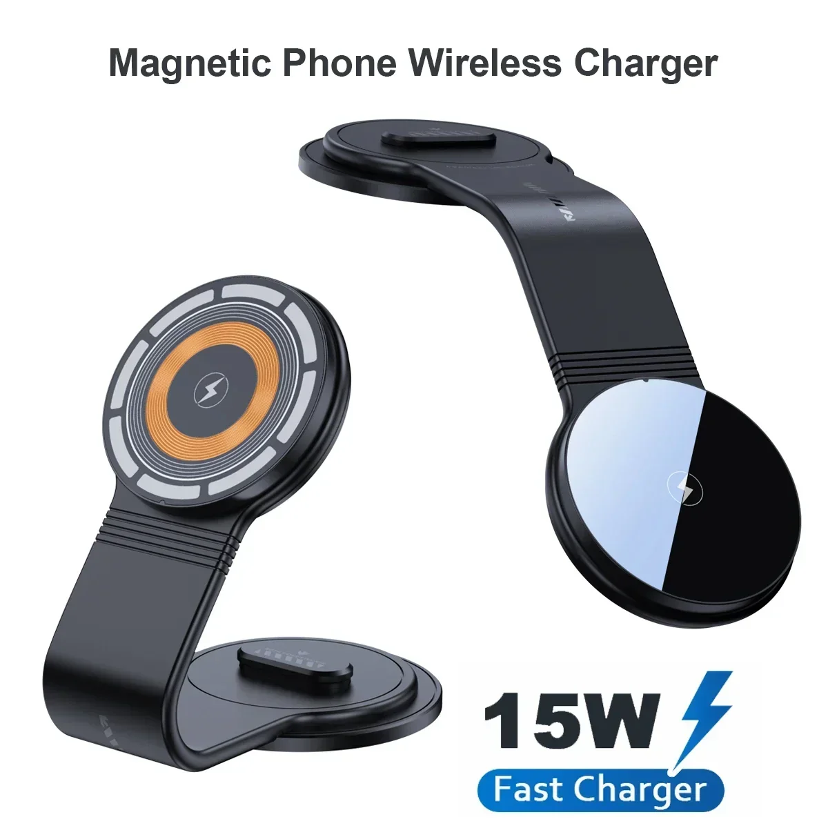 15W Wireless Car Charger Bendable Cell Phone Holder Magnetic Stand in Car Magnets For iPhone 16 15 14 Magsafe Car Mount Charger