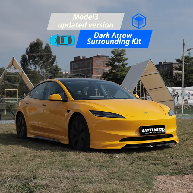 Dla Tesla 2024 Model3 highland Body Kit Wzór z włókna węglowego Tylny dyfuzor Spoiler Przedni zderzak Warga Boczna spódnica Akcesoria do modernizacji