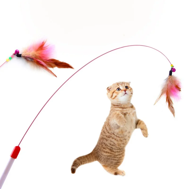 Lustiges Katzenspielzeug Stahldraht-Langstab mit Rotierender Feder Interaktives Angelruten-Spielzeug für Kätzchen zur Selbstbeschäftigung und Stressabbau
