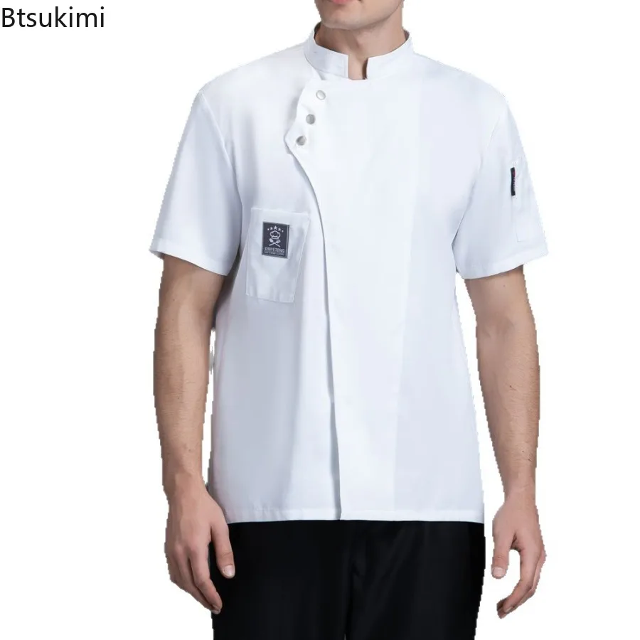 Short and Long Sleeve Chef Jacket Oblique Placket Stand Collar Breathable Summer Kitchen Work Uniforms for Men Women Restaurant