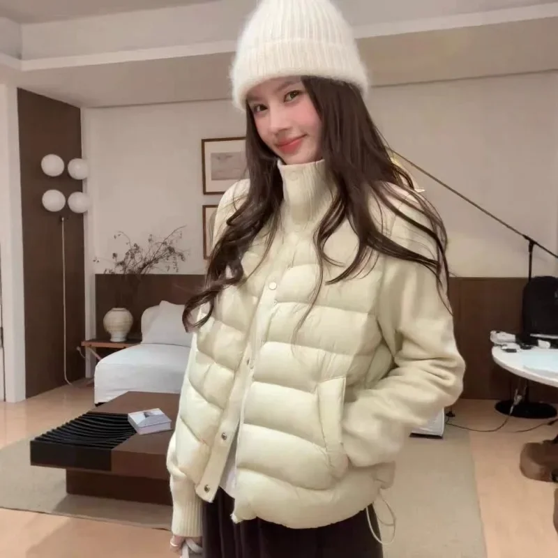 Women's Winter Warm Quilted Padded Vest Jacket Knit Sleeve Stand Collar Zip Up Windproof Outerwear Casual Fashion New Tops