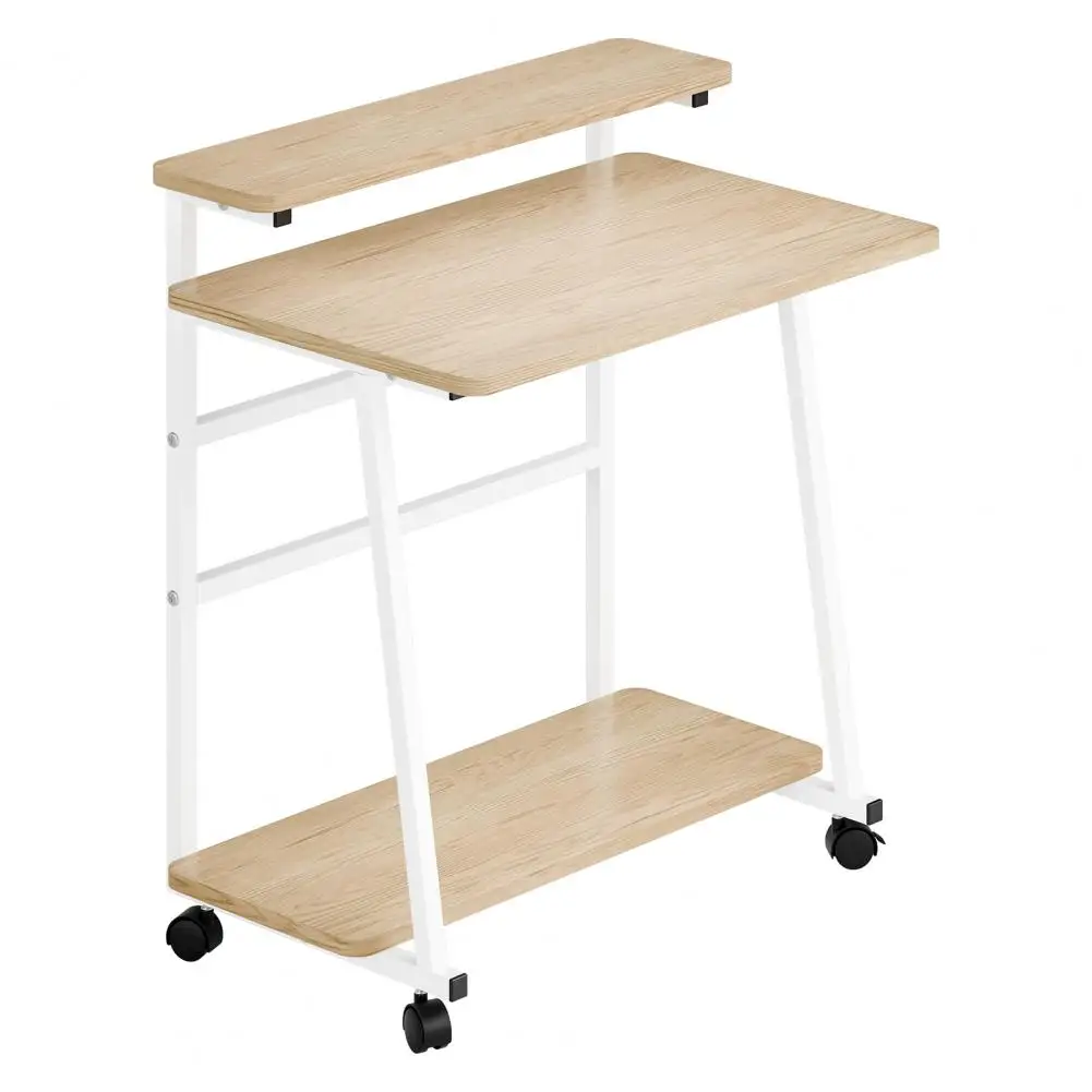 80x50cm Small Rolling Computer Desk, Computer Desk for Small Space, 3-Tiers Work Office Desk with Monitor Stand, Small Student W