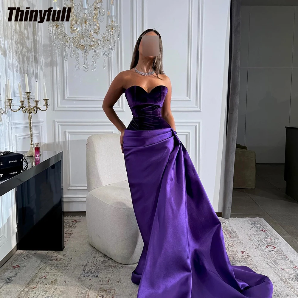 

Thinyfull Mermaid Velvet/Satin Arab Prom Dresses Sweetheart Sleeveless Evening Gown Formal Dress robes de soirée Customized