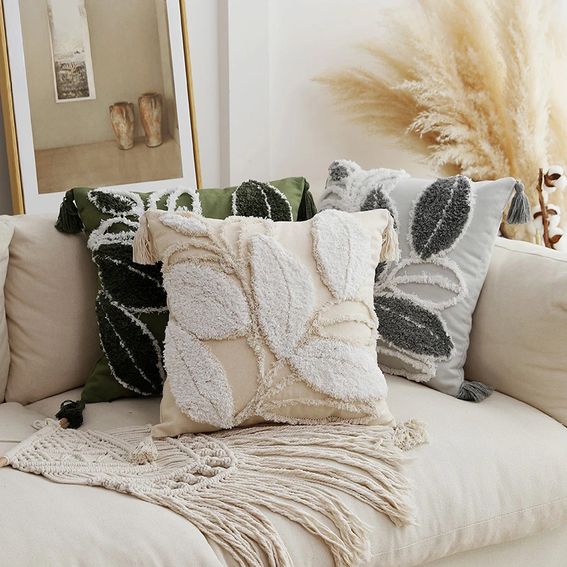 Geometrischer getufteter Kissenbezug, Retro-Heimdekoration, Quaste, Baumwolle, Kissenbezug für Sofa, Wohnzimmer, Böhmen, dekorativer Kissenbezug