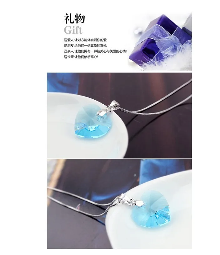 One Set  Austrian Crystal 925 Sterling Silver Jewelry Heart Pendant Necklaces Lever Back Earrings Woman Accessories Gift