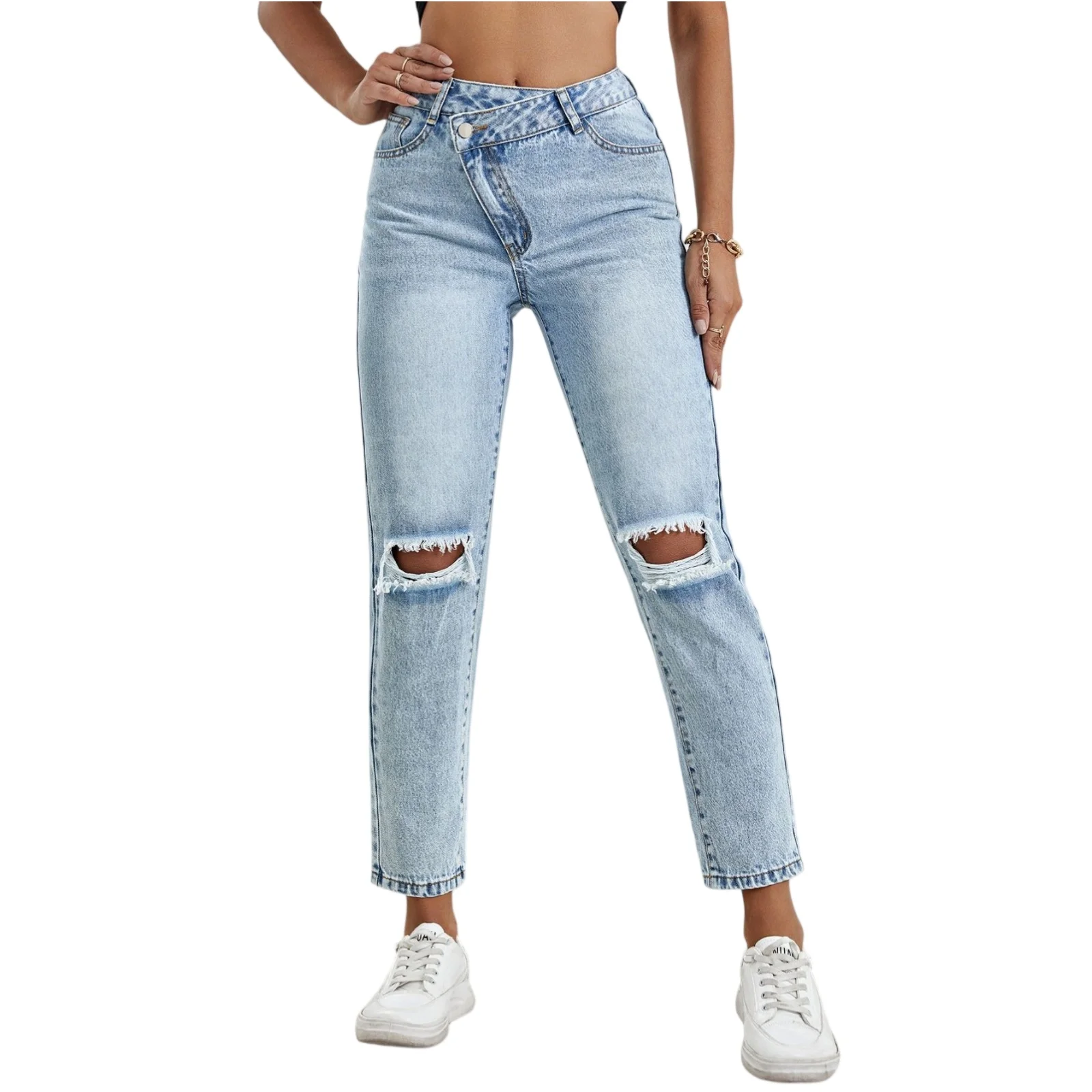 Uitlopende jeans Gescheurde jeans Jeans met rechte pijpen voor dames Brunt Werkbroek Y2k Baggy Jeans Hoge taille Cargobroek Ropa De Mujer