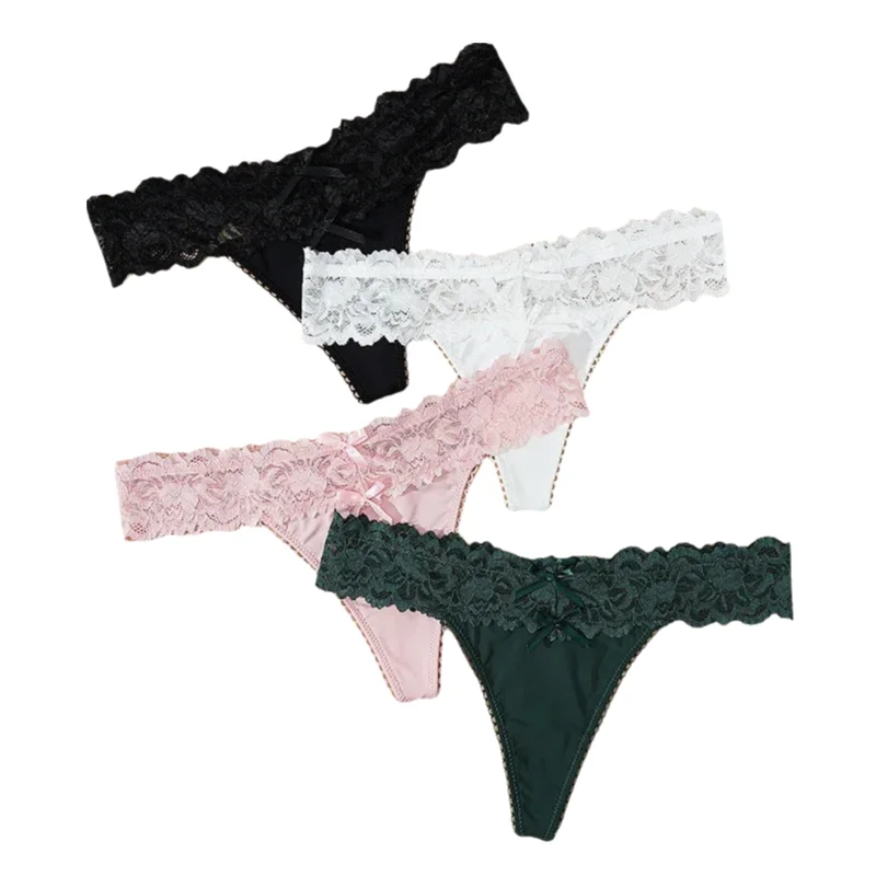 KUCLUT M-XL Women Lace Floral Low Waist Thong Female Transparent Lace G-string Sexy T-back Underwear Intimates Women Briefs
