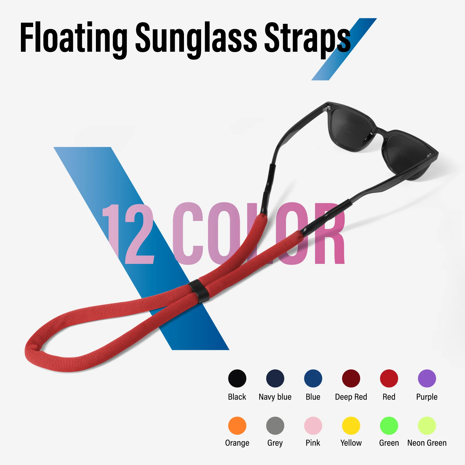 12Pcs Adjustable Sunglasses Straps, Unisex Eyeglass Retainer Holder Strap Floating Foam Glasses Straps Colorful Eyewear Retainer