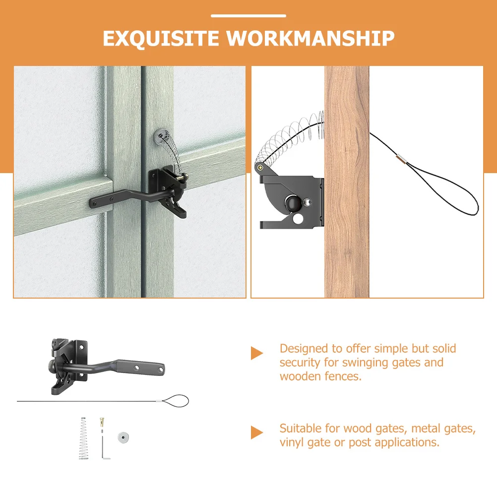 

1Set Self-Locking Gate Latch Heavy Duty Spring Loaded Lock Gate Handle for Wood Metal Vinyl Fences Backyard Orchard