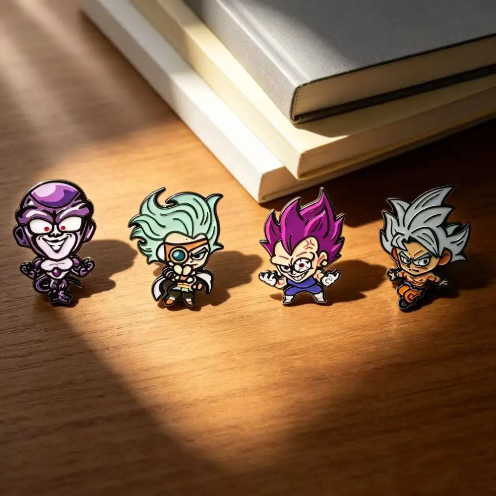 4Pcs Kawaii Saiyan Warrior Brooch Set, Hot Blood Anime Character Lapel Pins, Badges for Clothes Bag, Creative Small Presents