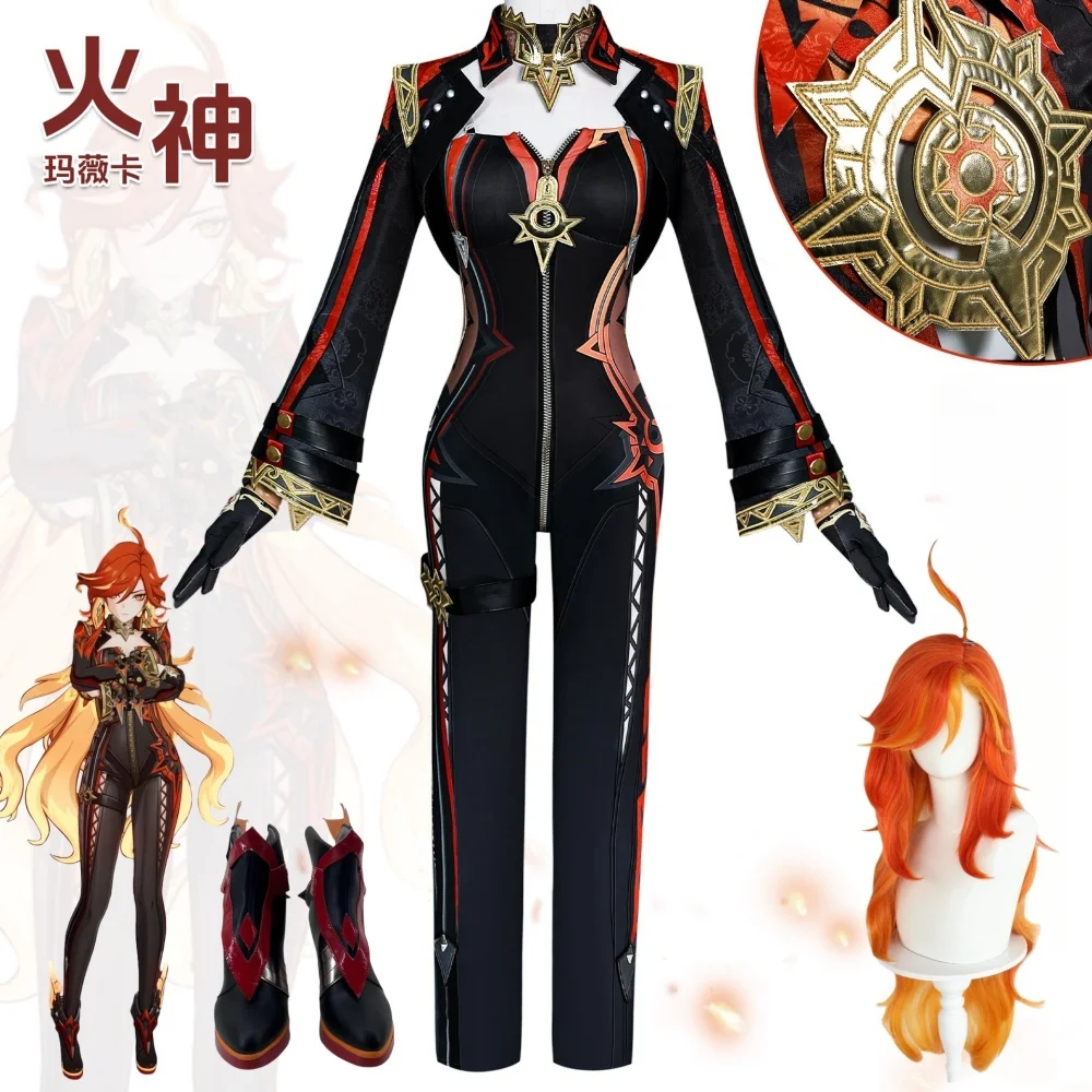 Mavuika Cosplay Game GenshinImpact Costume Wig Shoes Cosplay Pyro Archon Women Black Uniform Carnival Halloween Party Suit