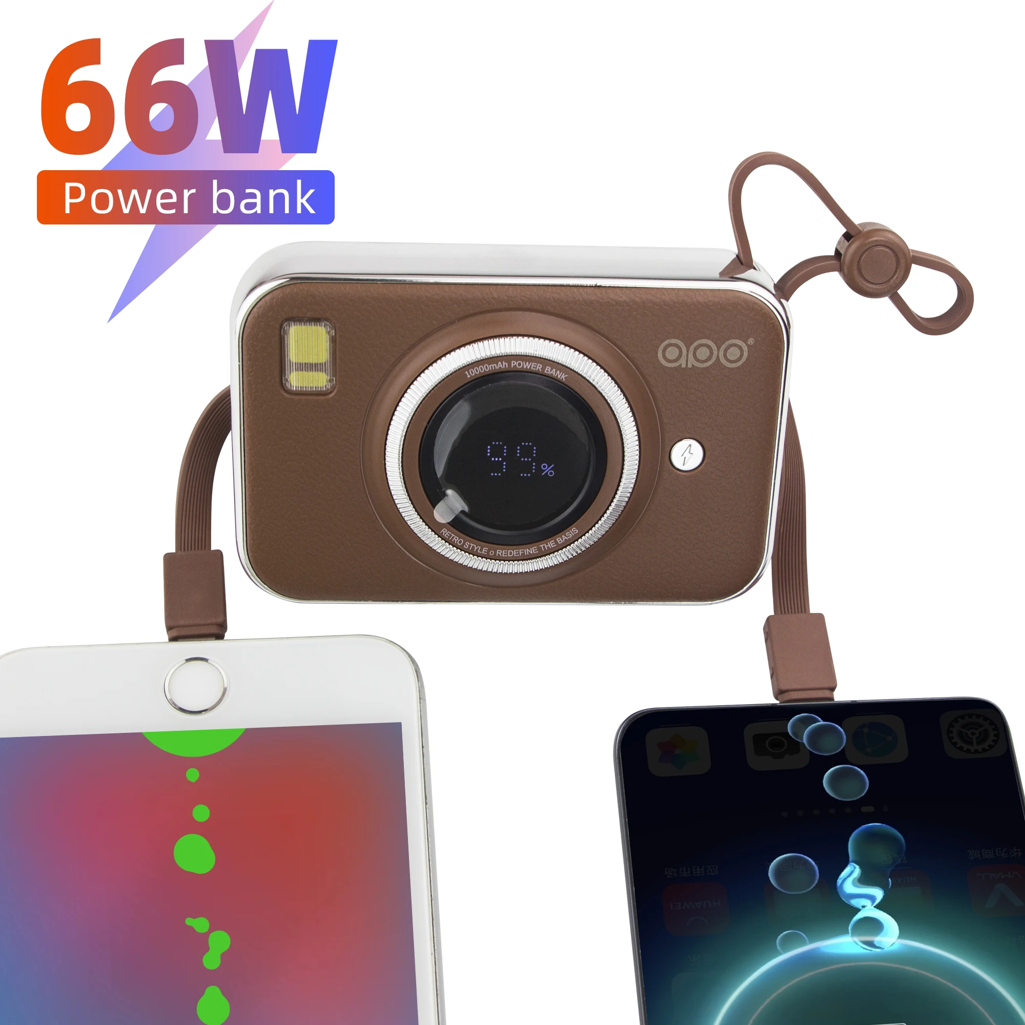 

Внешний аккумулятор 10000 мАч большой емкости с 2 кабелями, быстрая зарядка PD, портативный аккумулятор, перезаряжаемые батареи