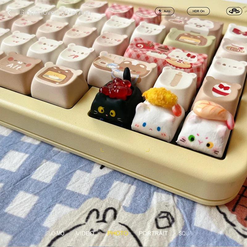 Cute Sushi Cat Clay Keycaps Artisan Keyboard Caps Custom Handmade Keycap for Mechanical Keyboard Gaming Accessories Girl Gifts