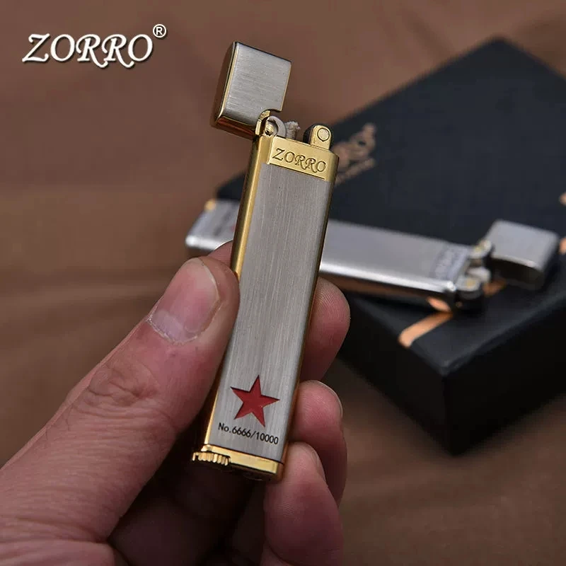 ZORRO Retro Ultra Thin Flint Wheel Butane Lighter Metal Mens Smoking Gift