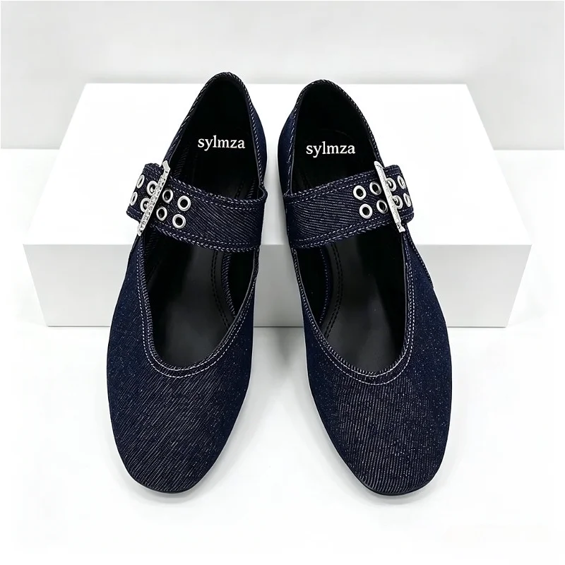 Denim Blue Flat Ballet Flats W - Ethnic Fashion Design review and price