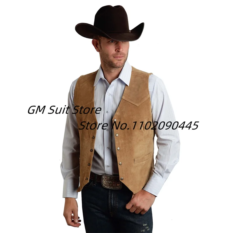 

Vintage Suede Leather Vest Men Cowboy Style Sleeveless Jacket Chalecos Slim Fit Waistcoats