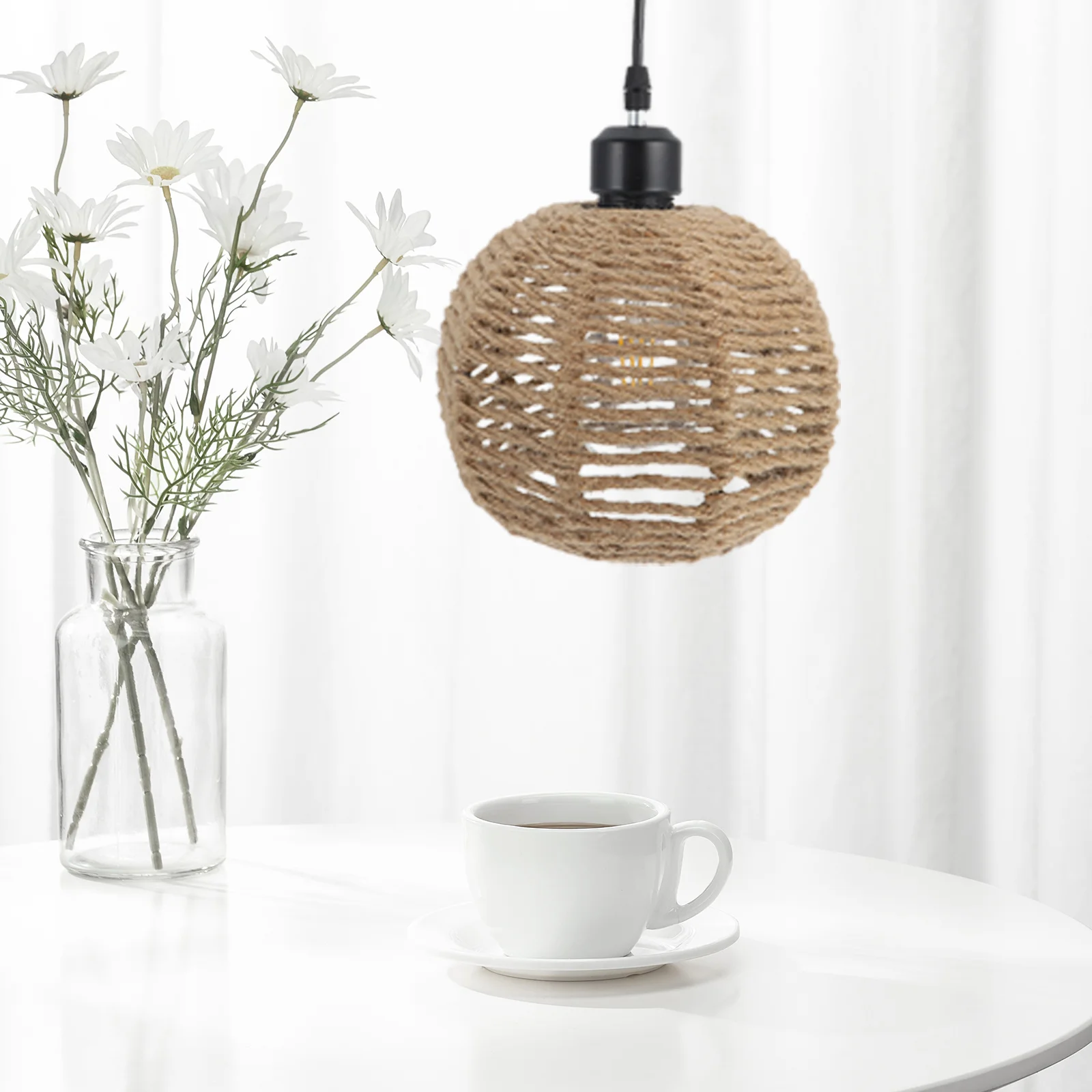 

Indoor Hanging Lamp Cover Rope Hemp Lampshade with Bulb Decorative Vintage Light Cover Accessory Rope Woven Lampshade