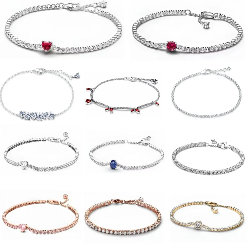 

Новый браслет из серебра 925 пробы с красными и синими цирконами, идеально подходит для подарка на День святого Валентина, женский праздничный подарок, украшение для самостоятельного изготовления.