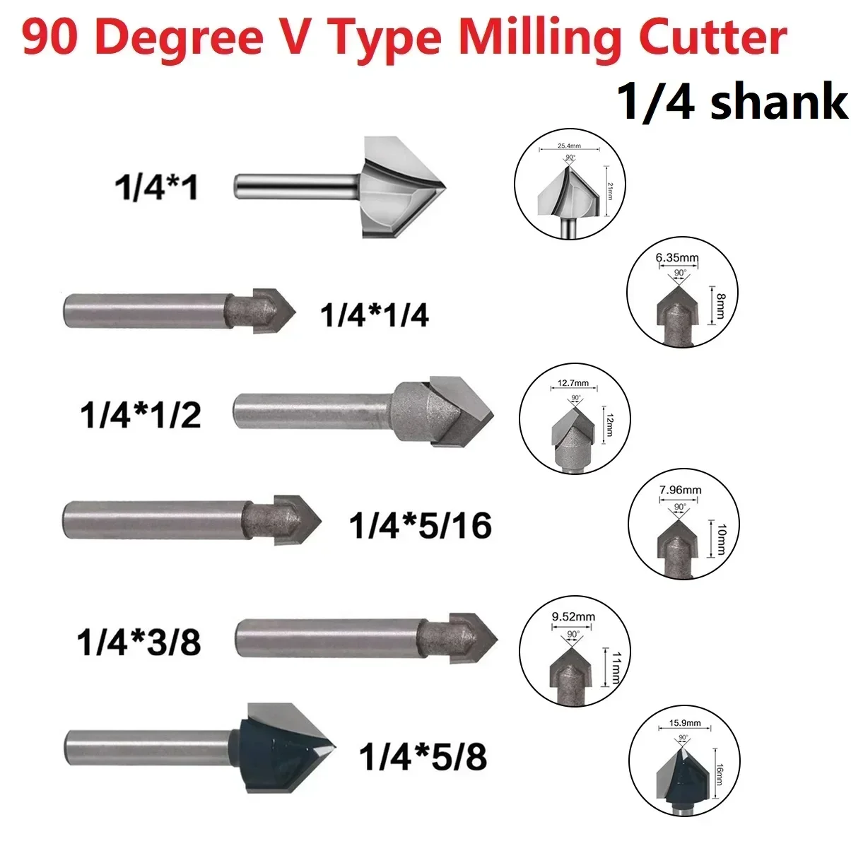 Drill Bit Router Bits CNC Engraving High Strength Set 1/4inch 6.35mm 1PCS 42-53mm 90 Degree Bevelling V Groove