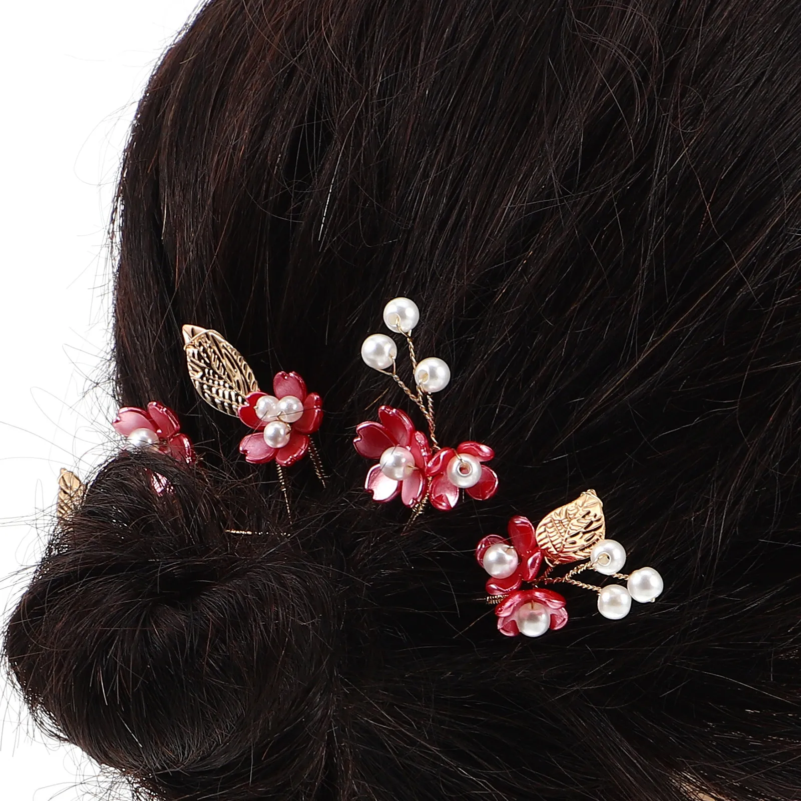 5Pcs Handmade Simulated Floral Hair Pins Bridal Wedding Headdress Set Elegant Romantic Flower Hairpin Barrettes for Women Bun