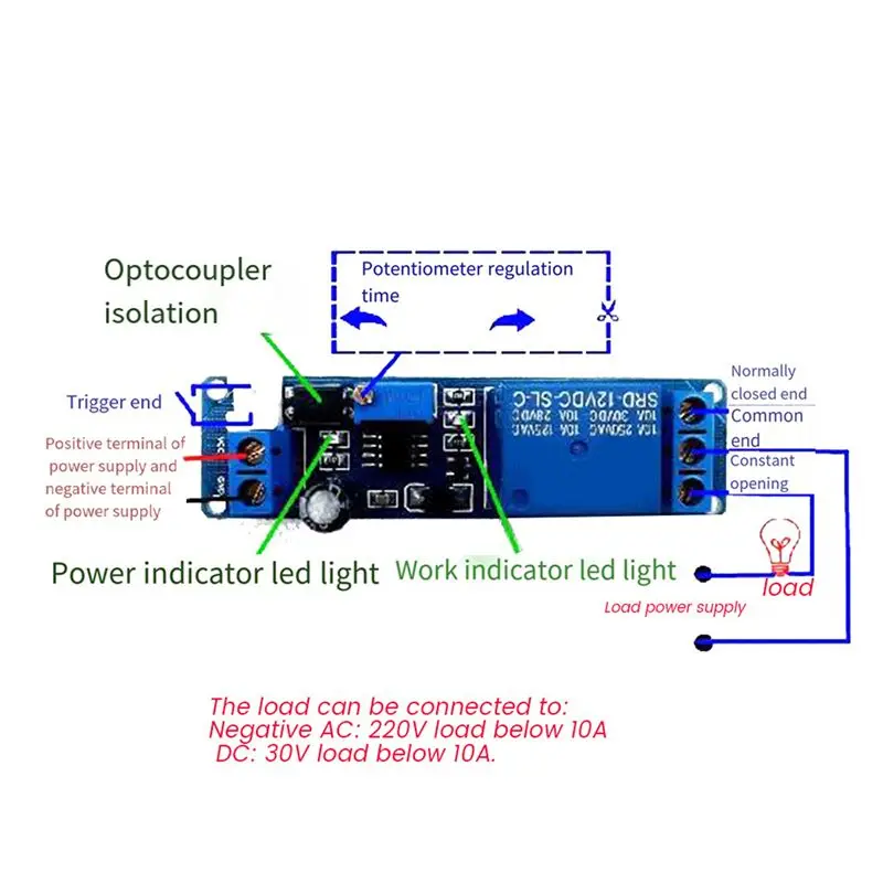 ABAH-2X DC 12V Timing Timer Delay 1-10S Time Adjustable Relay With Indicator Light Turn OFF Relay Module Trigger Delay Switch