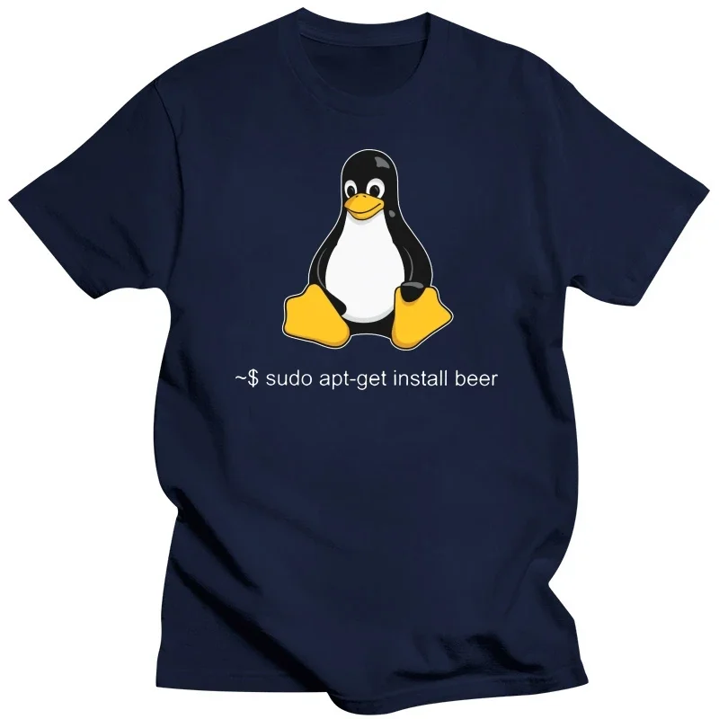 Funny Linux Sudo Get Me A Beer T Shirt for Men Short Sleeve Penguin Programmer Computer Developer Geek Nerd T-shirt Cotton Tee