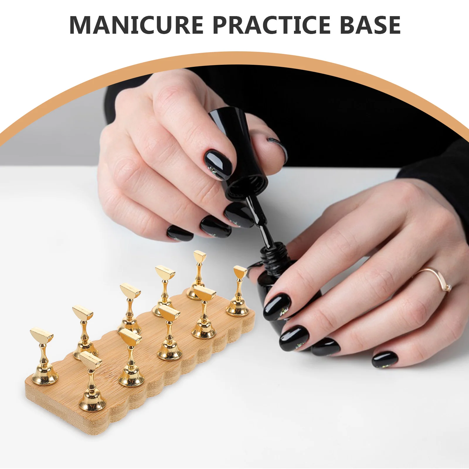 Nail Art Practice Stand Minimalist Floral Edge Wood Manicure Tip Display Holder for Salon False Nails Reusable Nail Tips Holder