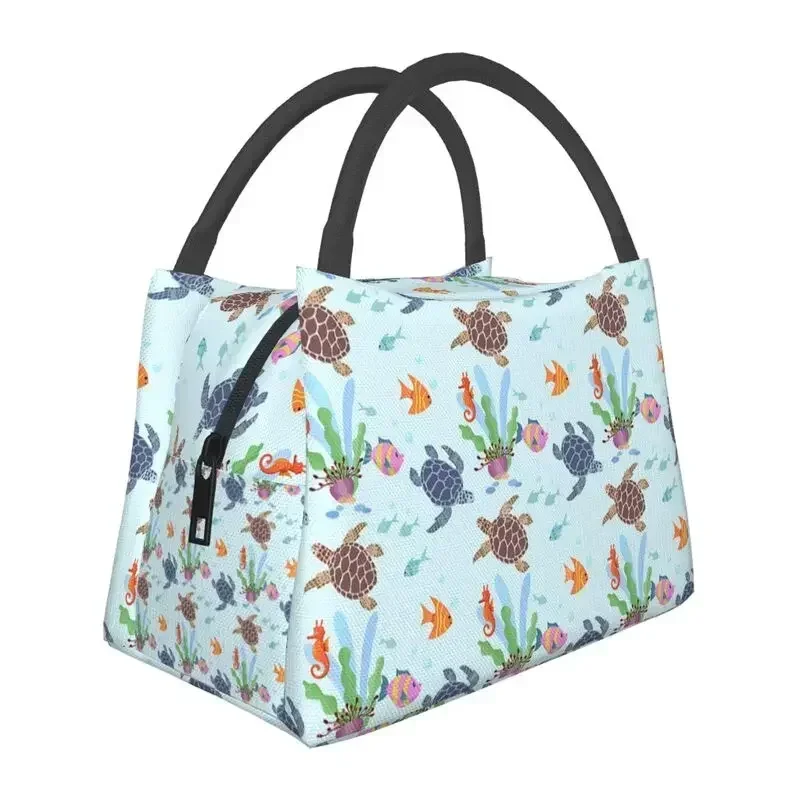 

Ocean Turtles Fish Seahorse Insulated Lunch Tote Bag for Women Marine Life Thermal Cooler Food Lunch Box Work Travel