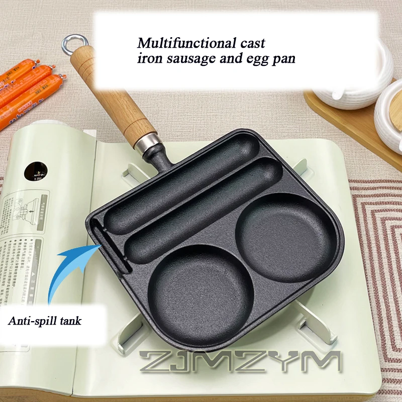 Multi-purpose Egg Frying Pan Cast Iron Non-stick Coating Household Oil-proof Fried Eggs Baked Sausage Frying Pan