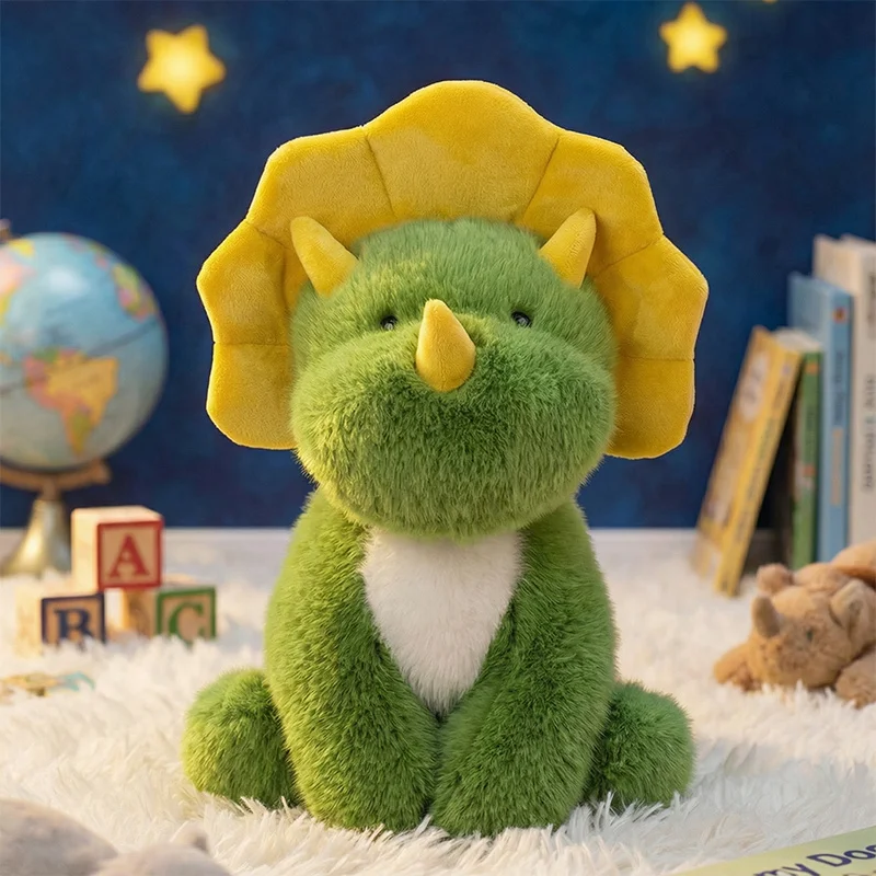 

Lifelike Triceratops Plush Pillow Ultra-Soft Fluffy Dinosaur Toy with White Chest Ideal for Cuddling and Home Decor.
