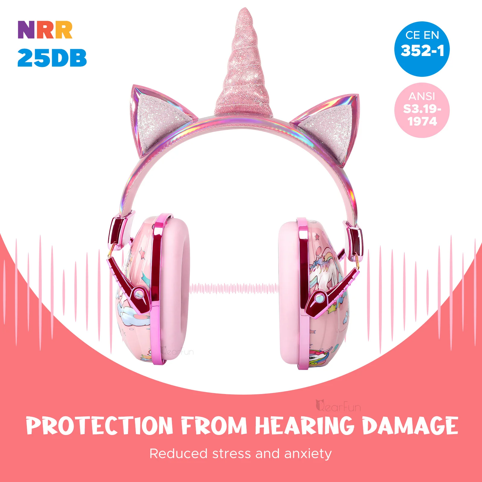 Lindo unicornio niños protección auditiva orejeras seguridad del bebé Anti ruido niños auriculares protectores auditivos protección de seguridad regalo para niños